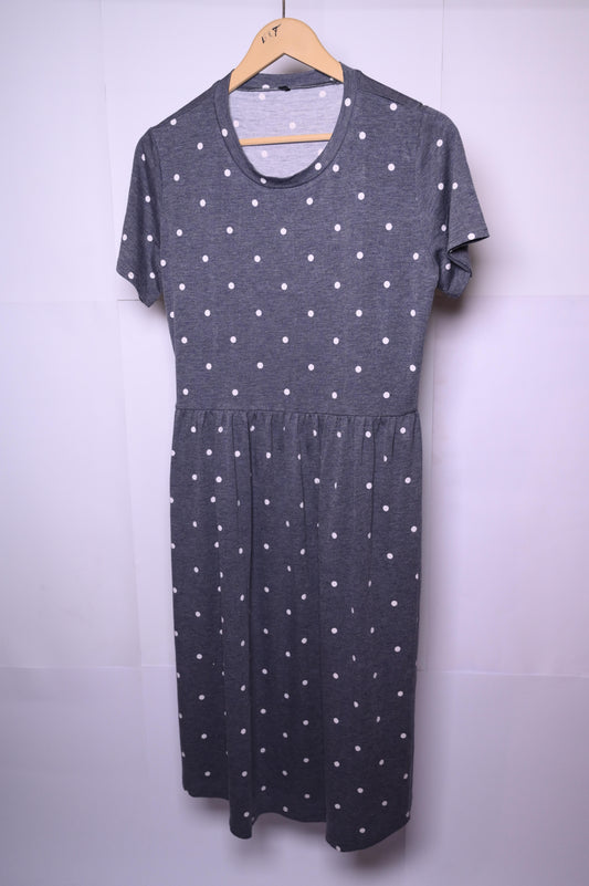 Thriftyfy Grey Polka Dot Dress (Medium, Good Condition)