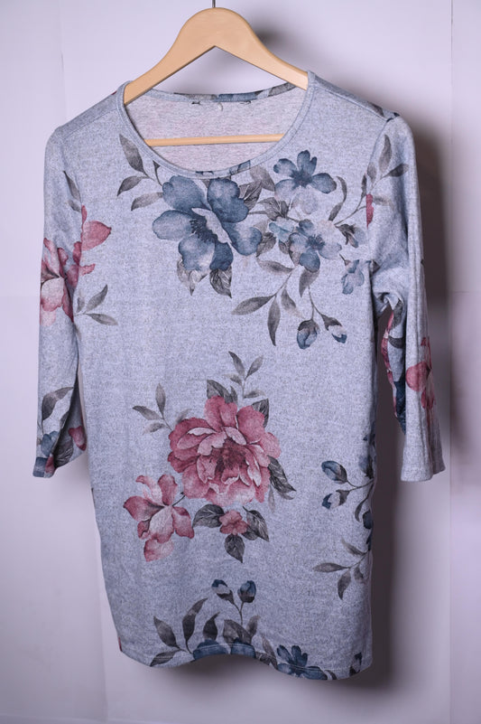 Thriftyfy Large Grey Floral Blouse