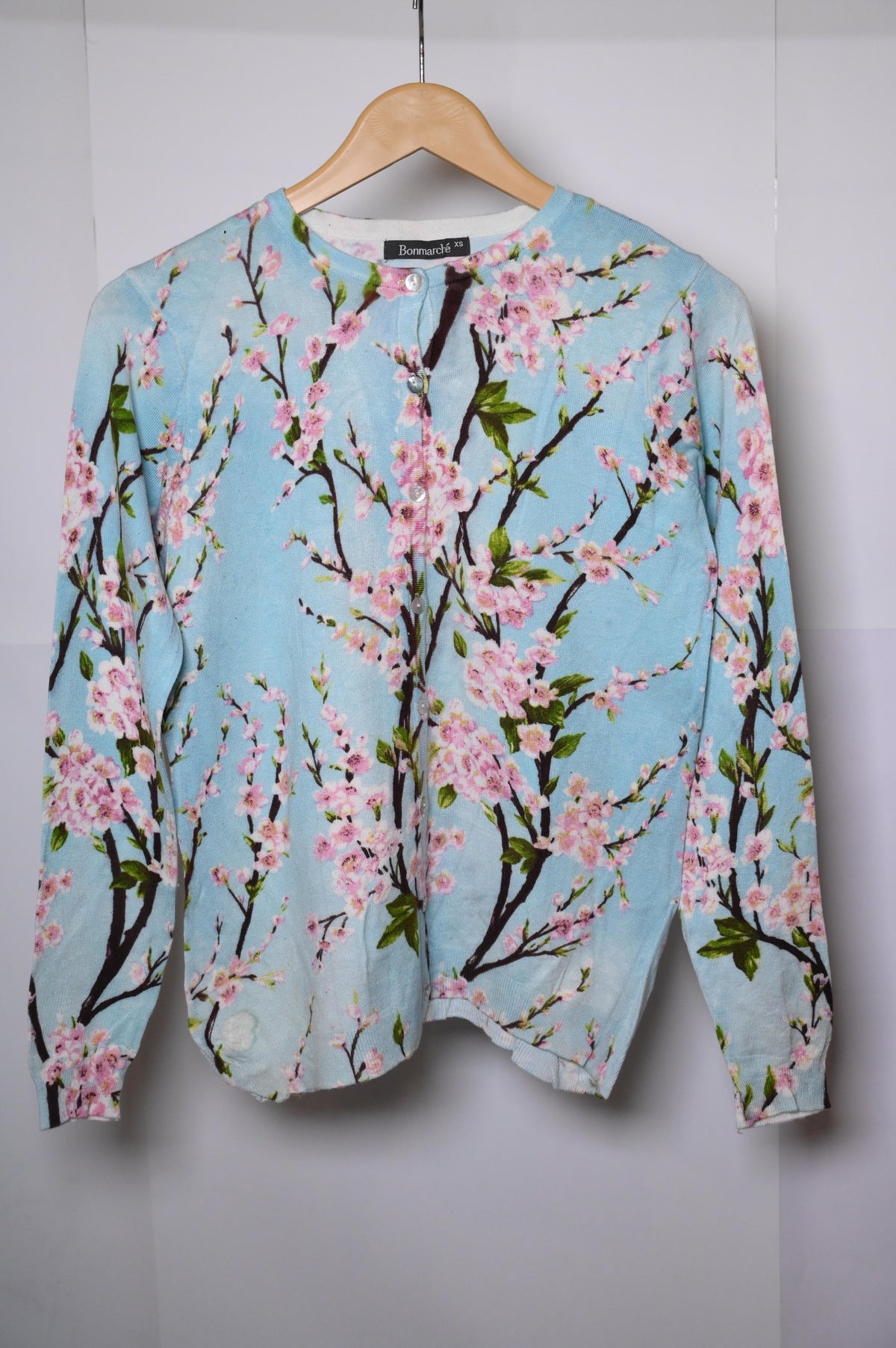 Bonmarche Light Blue Sweater with Cherry Blossom Print