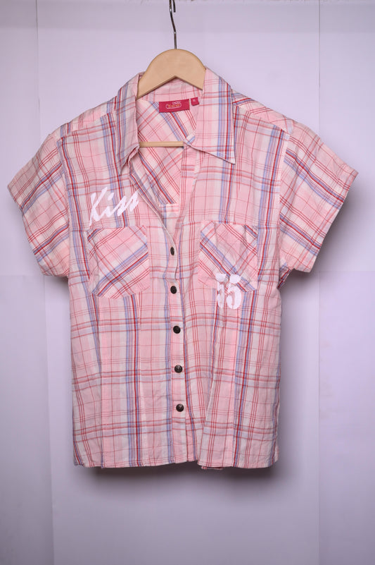 Bow Trend Pink Checkered Button-Down