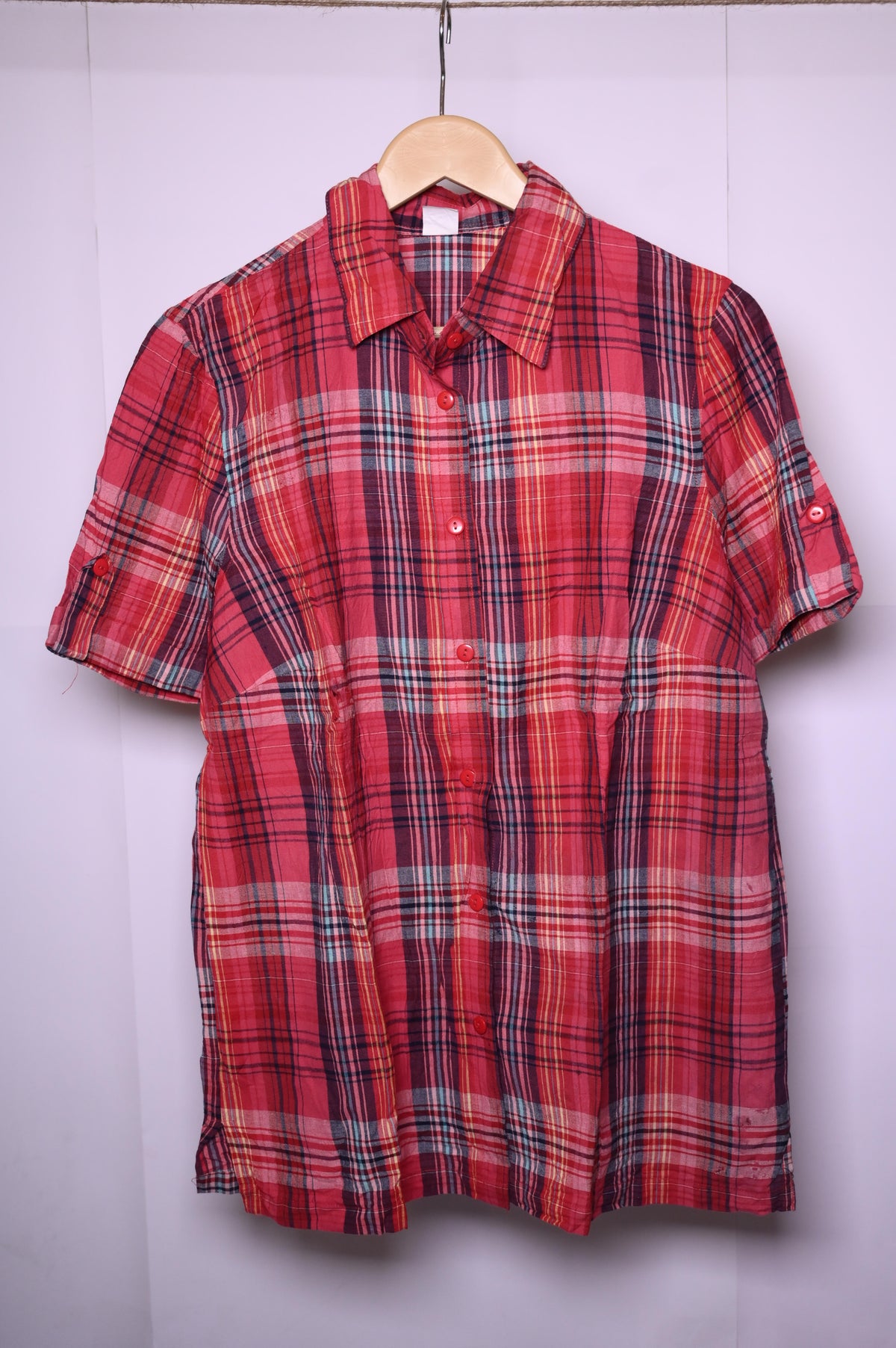 Thriftyfy Red Checkered Button-Down Blouse