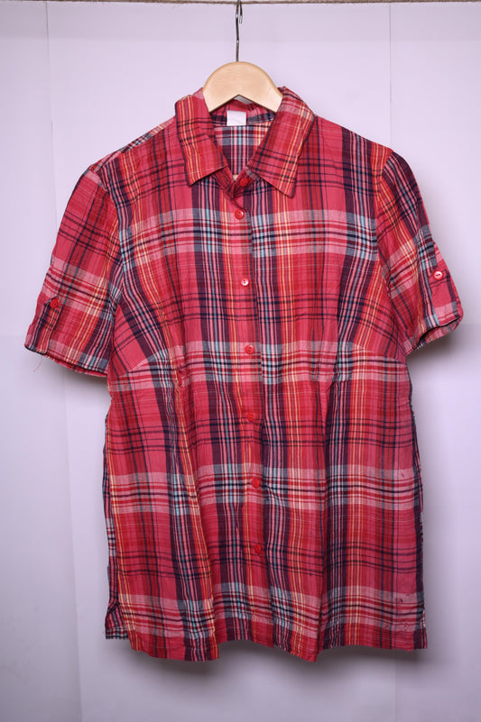 Thriftyfy Red Checkered Button-Down Blouse