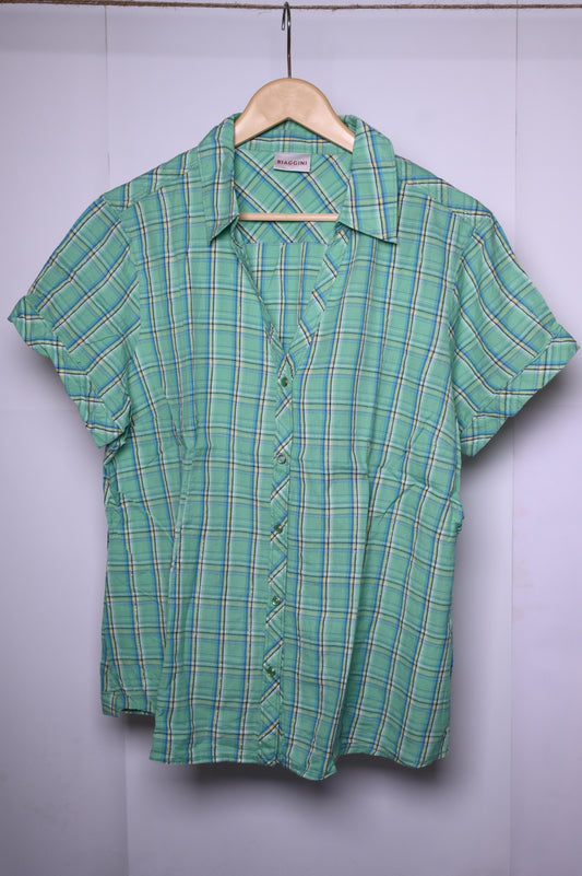 Biaggini Green Check Button-Down Blouse