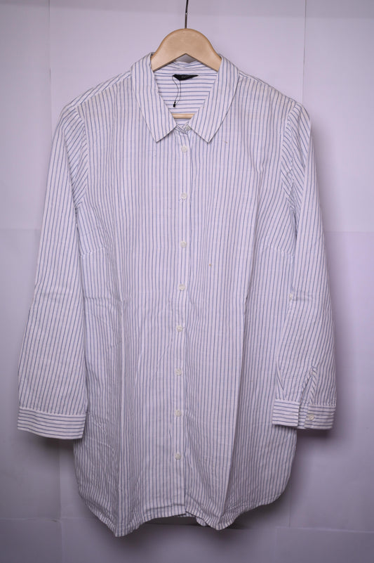 M&Co White Stripes Button-Down Blouse