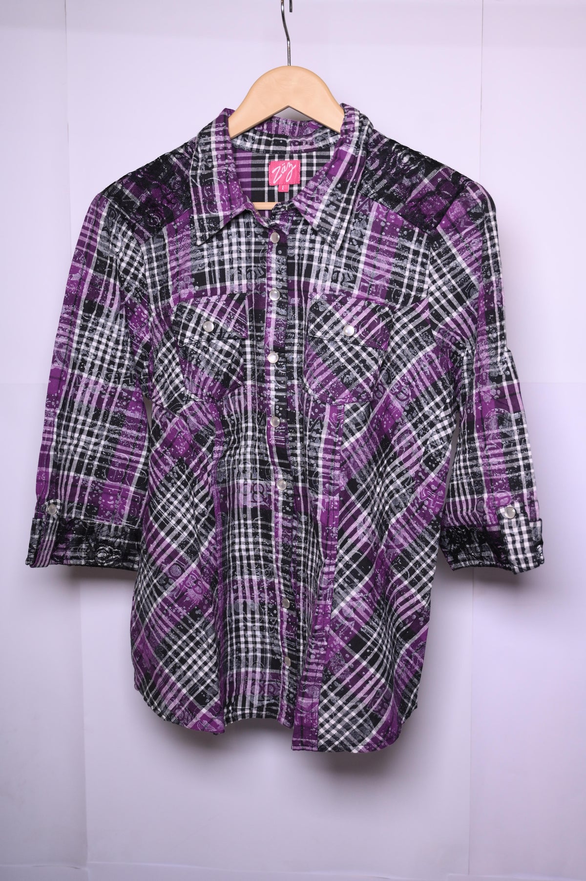 Zag Purple & Black Checks Button-Down