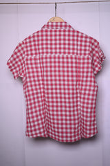 Bevo Red & White Checks Button-Down Blouse