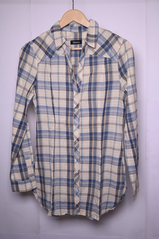 Blanco White & Blue Checks Blouse