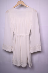 South White Dress with Embroidered Sleeves - Elegant and Stylish