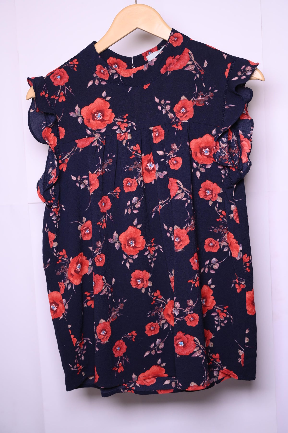 Sweet Rain Black Blouse with Red Floral Design – Medium