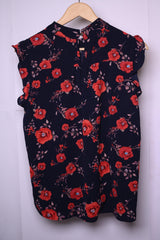 Sweet Rain Black Blouse with Red Floral Design – Medium