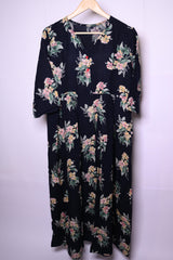 Thriftyfy Floral Black Dress (Small, Good Condition)