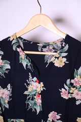 Thriftyfy Floral Black Dress (Small, Good Condition)