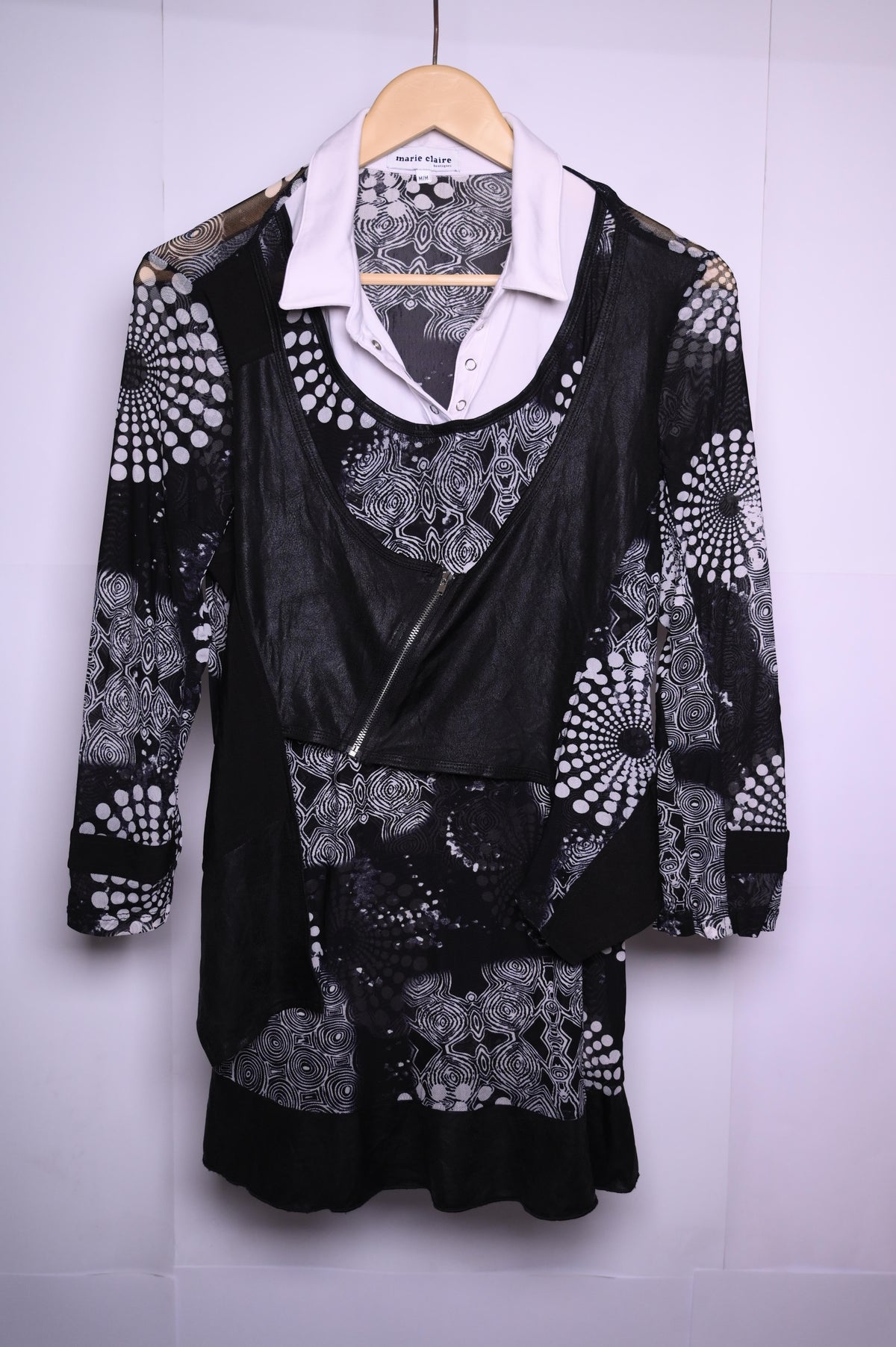 Marie Claire Black & White Button-Down Blouse