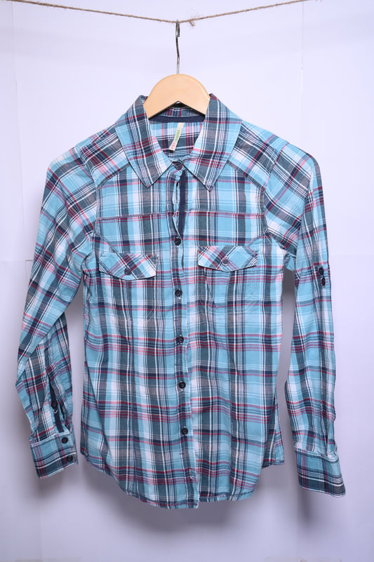 Denim Co Blue Checks Blouse – Small