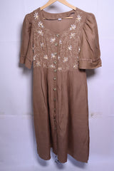 Thriftyfy Brown and Golden Flower Dress