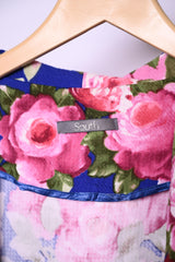 Blue Polyester Shrug with Pink Roses