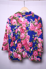 Blue Polyester Shrug with Pink Roses