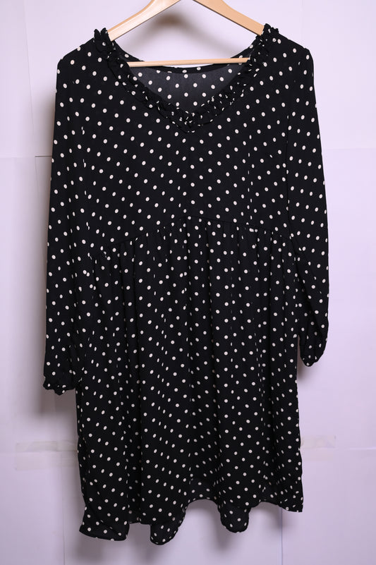 Thriftyfy Dress - Medium, Black with White Polka Dots