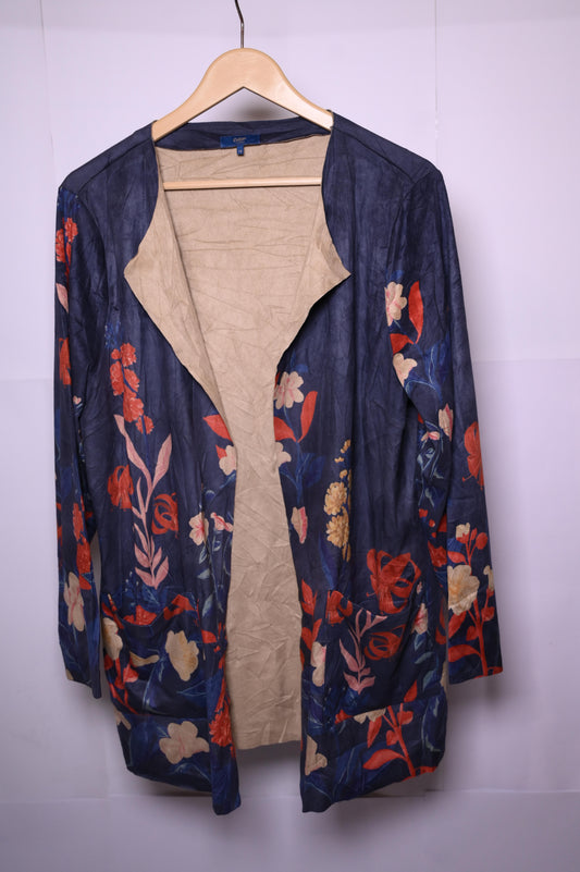 Floral Bluish Grey Polyester Shrug