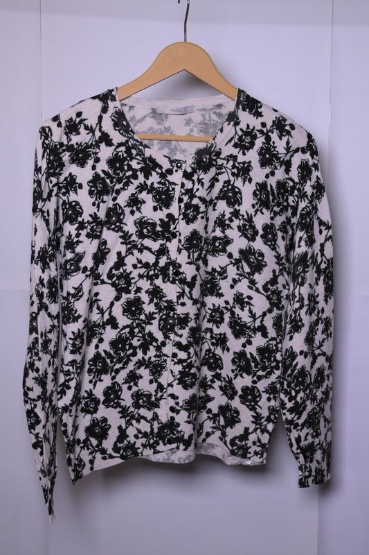 George White Viscose Sweater with Black Flowers – Small