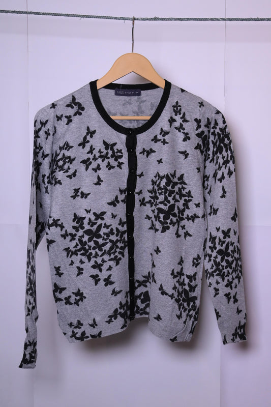 M&S Grey Sweater with Black Butterfly Print