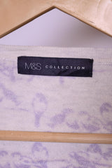 M&S Women's White Sweater with Purple Bird Print