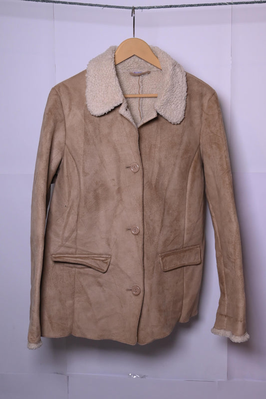 Damart Fawn Fluffy Button Down Coat