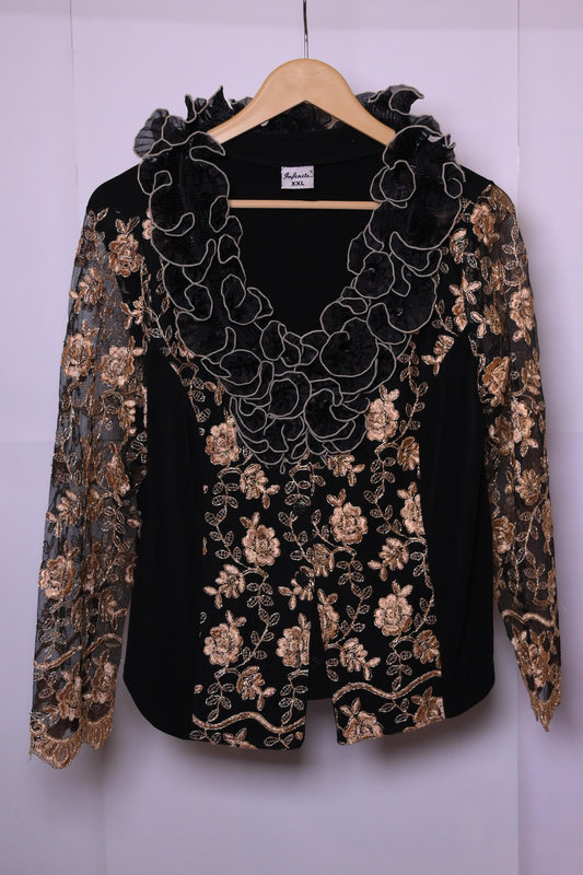 Infinite XXL Black with Golden Flowers Blouse – Small