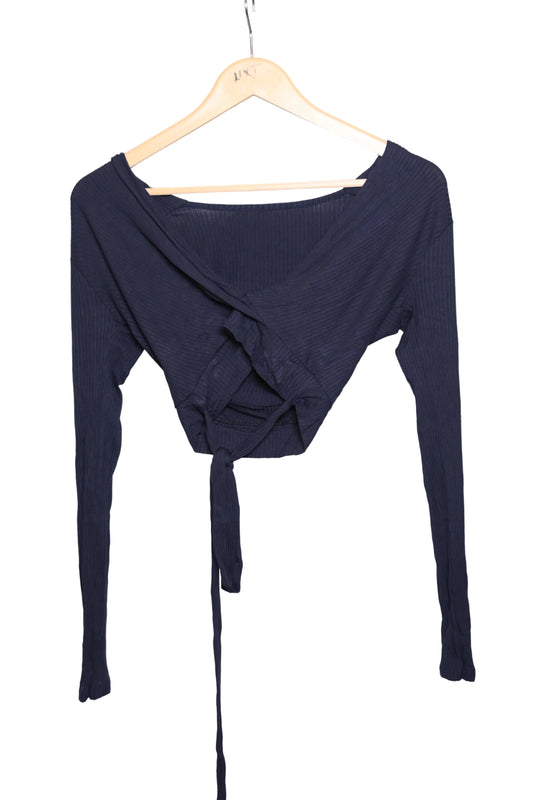 Thriftyfy Blue Winter Crop Top – Trendy Full-Sleeve Style