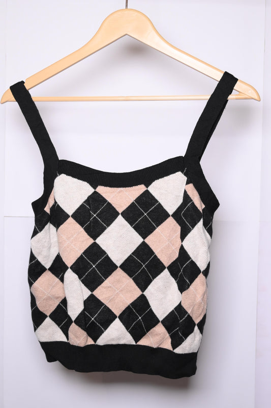 New Look Black, White and Brown Checks Crop Top