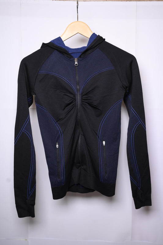 Thriftyfy Black Hoodie with Blue Lines - Small