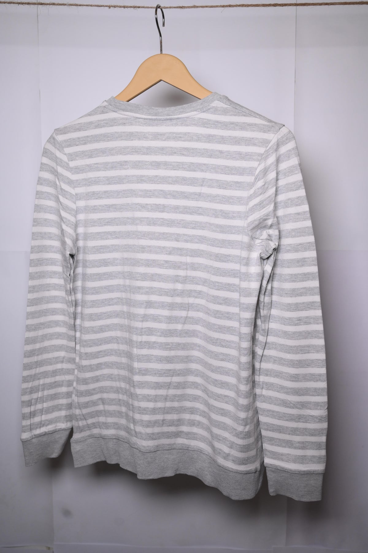 Tu Grey and White Striped Sweatshirt - Small