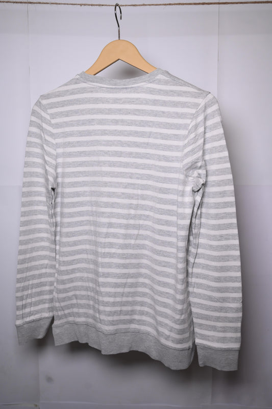 Tu Grey and White Striped Sweatshirt - Small