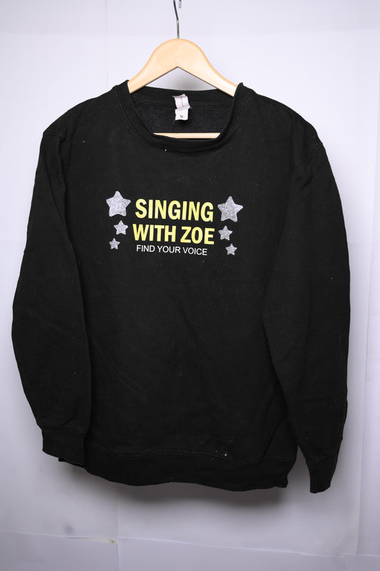 Just Hoods Black Sweatshirt with 'Singing with Zoe' - Medium