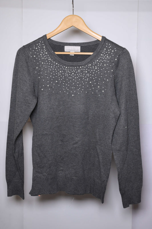 Carolyn Taylor Grey Winter Blouse with Pearls (Small)