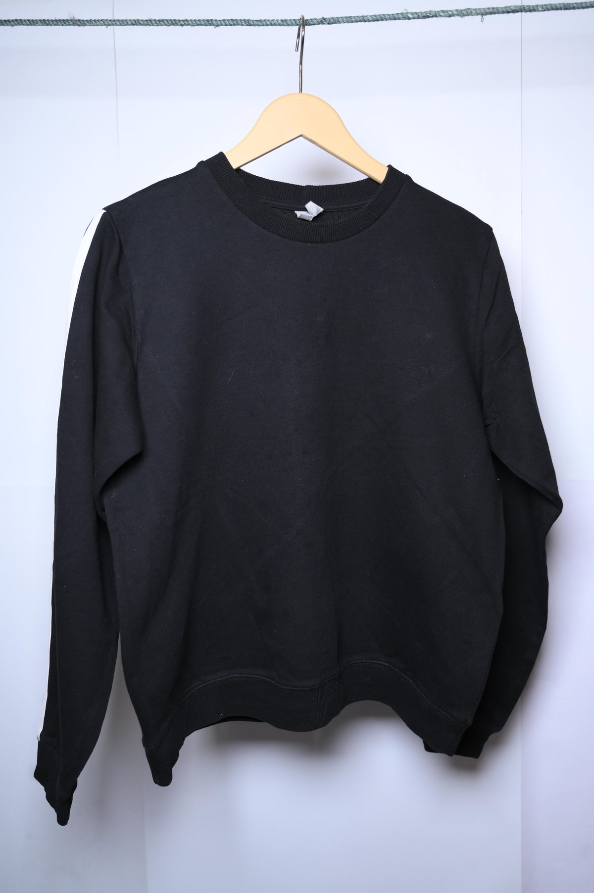 Asos Black Sweatshirt with White Sleeve Lines - Small