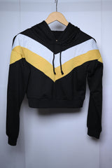 Thriftyfy Black Hoodie with Yellow & White V Design (Medium)