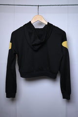 Thriftyfy Black Hoodie with Yellow & White V Design (Medium)