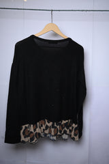 Latte Black Sweatshirt with Cheetah Print Border - Small