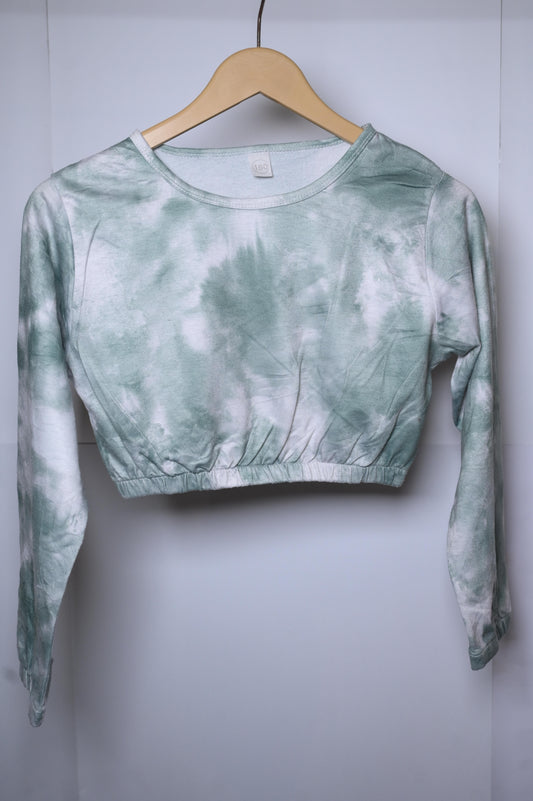 160 Green and White Pastel Tie-Dye  Cropped Sweatshirt - Extra Small