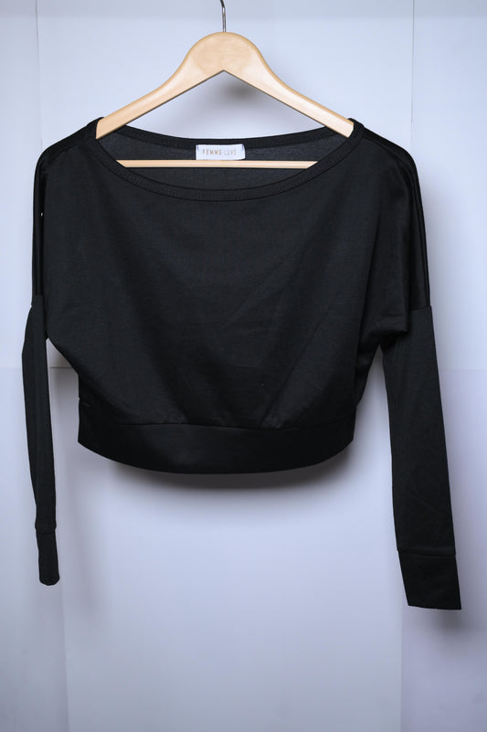 Femme Luxe Black Crop Top Sweatshirt - Small