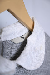 Tu Grey Sweatshirt with White Lace Collar - Medium