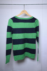 Gap Green and Blue Striped Sweatshirt - Small