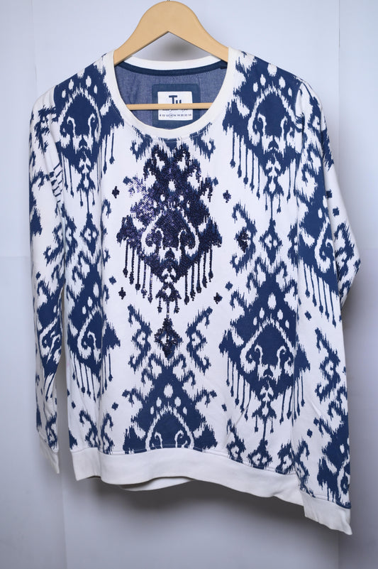 Tu White Sweatshirt with Blue Sequins - Medium