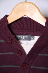 Trait Maroon Medium Sweatshirt with Grey Stripes – Excellent