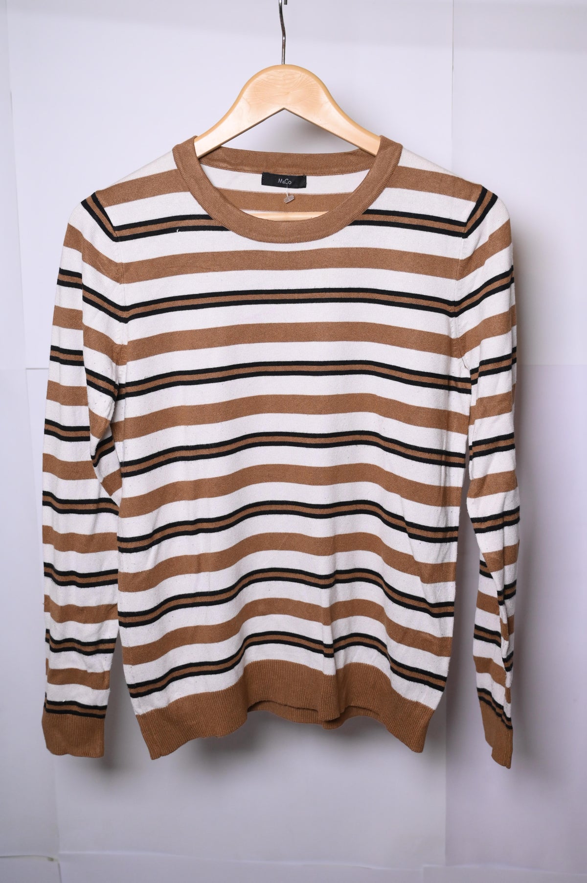 M&Co White and Brown Striped Sweatshirt - Small