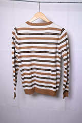 M&Co White and Brown Striped Sweatshirt - Small