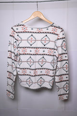 Primark White Sweatshirt with Green & Peach Design (Medium)