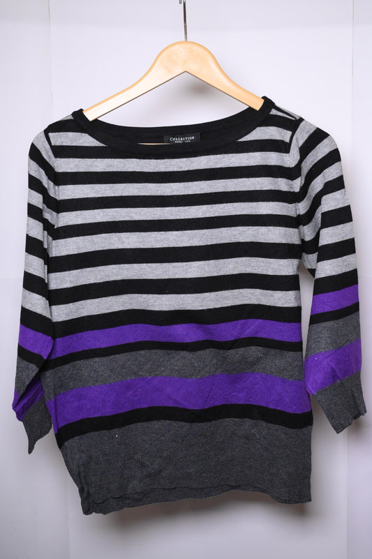 Collection Debenhams Black Grey Purple Lines Sweatshirt - Medium