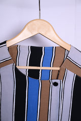 Thriftyfy Blue, Brown, Grey, and Black Striped Blouse – Medium